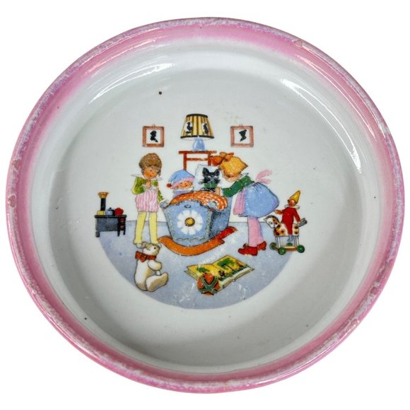 Vintage Childs Bowl Ceramic Baby Porridge Made Germany Dish 7.25” Porcelain Pink - Picture 8 of 12